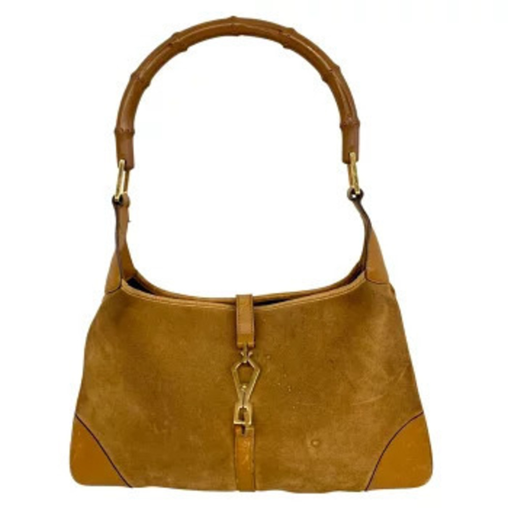 Gucci Bamboo Handbag Hobo Bag Beige Cream Suede Leather